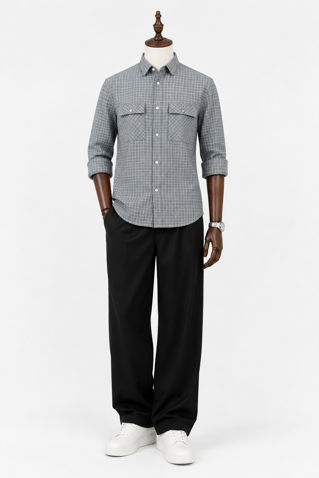 Luxver Premium Grey Check Utility Shirt Luxver Premium Grey Check Utility Shirt