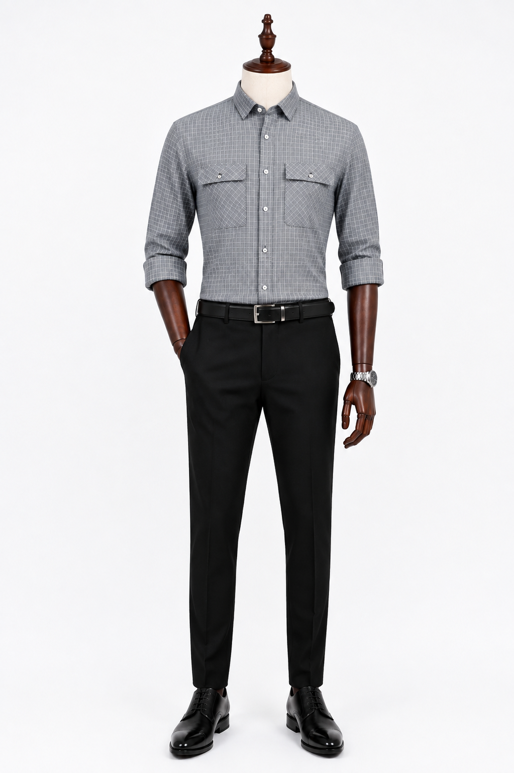 Luxver Premium Grey Check Utility Shirt Luxver Premium Grey Check Utility Shirt